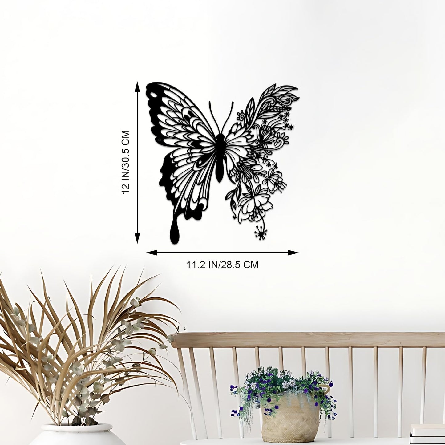 ESTART Metal Butterfly Decoration Wall Art Boho Home Decor Metal Hanging Wall Decor Flower Wall Art for Bedroom Living Room Bathroom Wall Indoor Outdoor Farmhouse