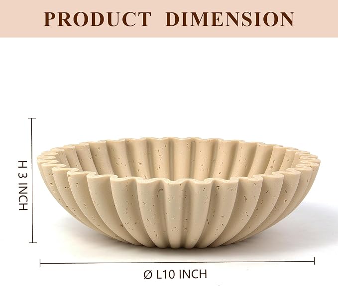 YMXYJM Large Decorative Bowl, Modern Handicraft Bowls for Home Decor, Decorative Fruit Bowl for Kitchen Counter, Ruffle Decor, Stylish Key Bowl for Entry Table, Artificial Travertine Beige