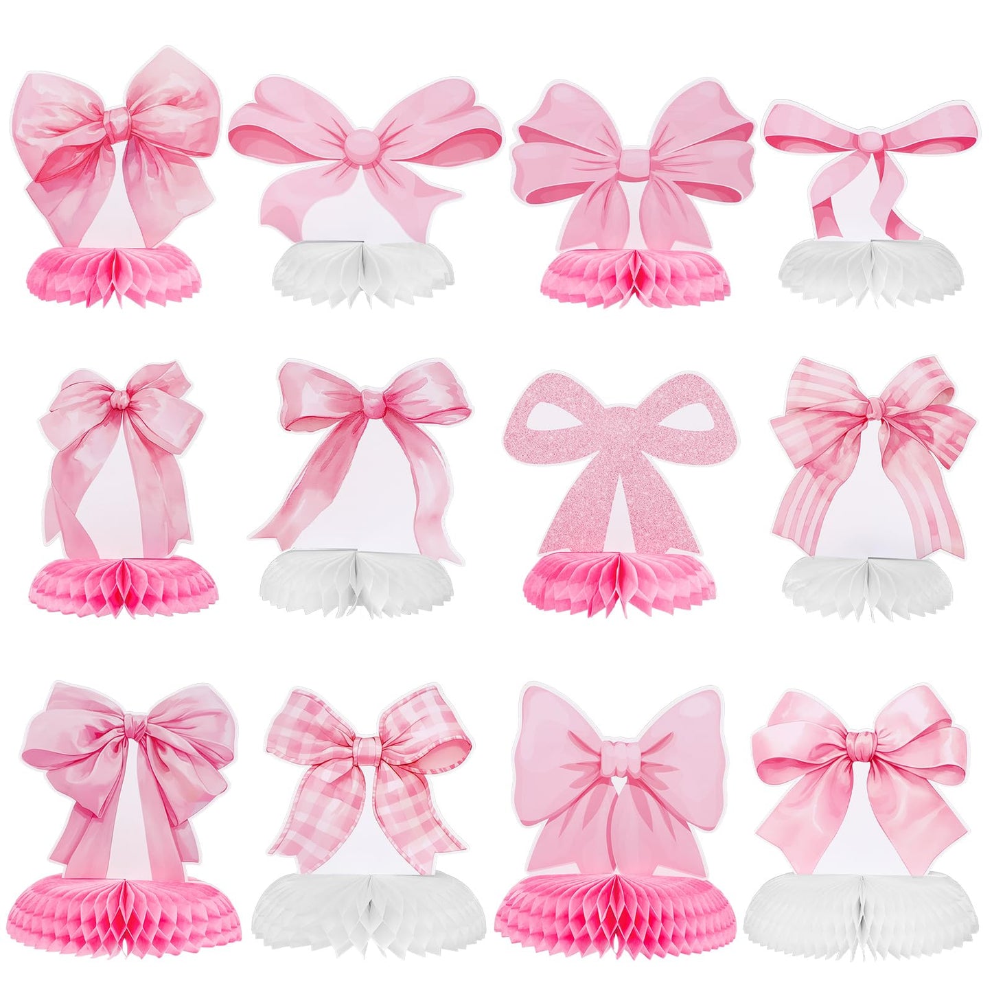 12 Pcs Pink Bow Party Honeycomb Centerpieces Pink Bow Table Centerpieces Coquette Theme Birthday Decorations Bow Party Decorations for Birthday Bachelorette Wedding Mothers Day Party Supplies