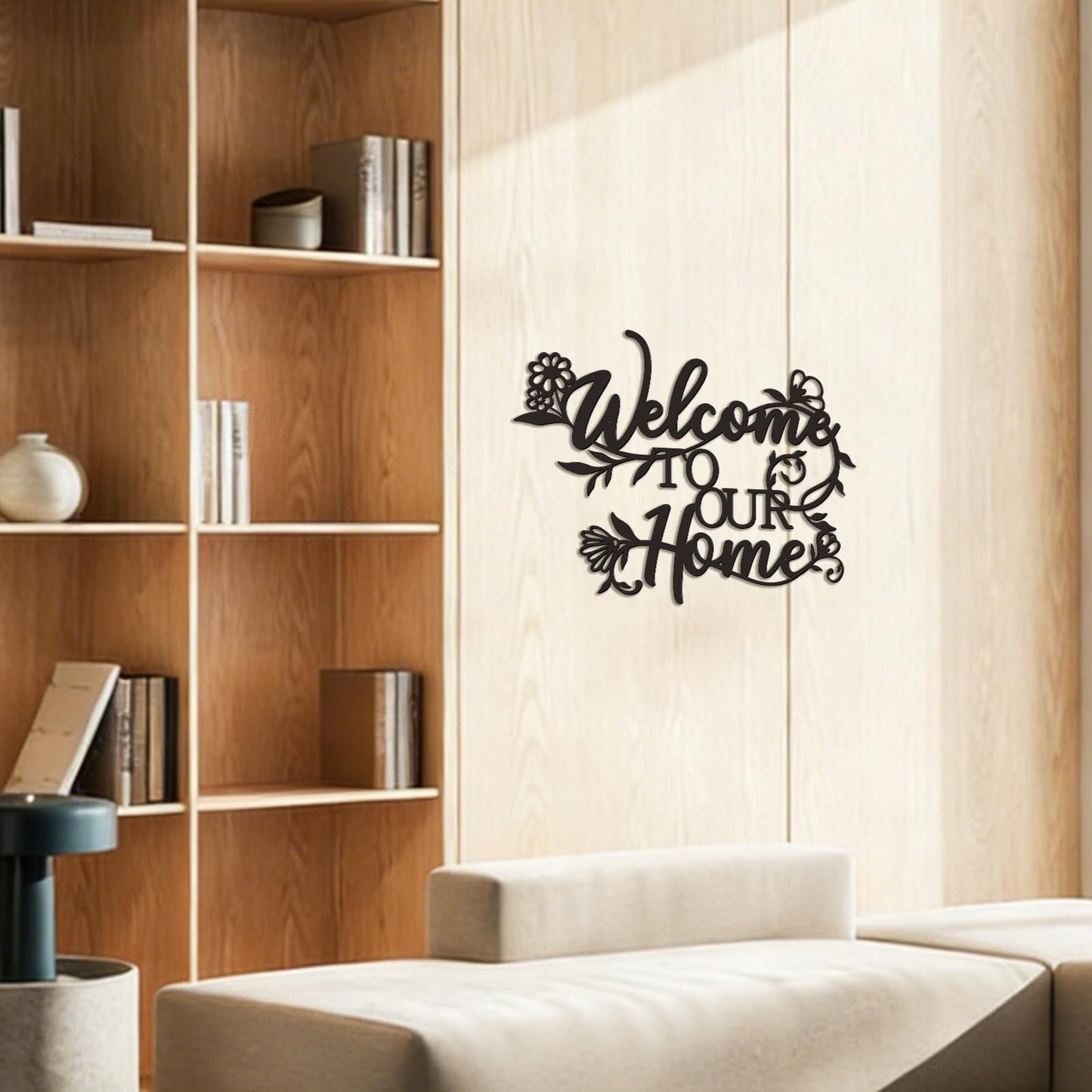 Zzbakress Welcome Sign - Outdoor Metal Wall Decor, Welcome To Our Home Sign Entryway Wall Decor, Text And Flowers Black Metal Wall Art For Living Room, Dining Room, Porch, Entry (Floral)