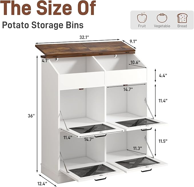 Potato And Onion Storage Bin with Lid,Veggie Bin W/6 Large Storage Box.Root Vegetable Storage Box For Kitchen,Farmhouse Potato Storage Bin W/4 Mesh Doors,Bread Keeper for Toast,Bagel,Donut,Cookies