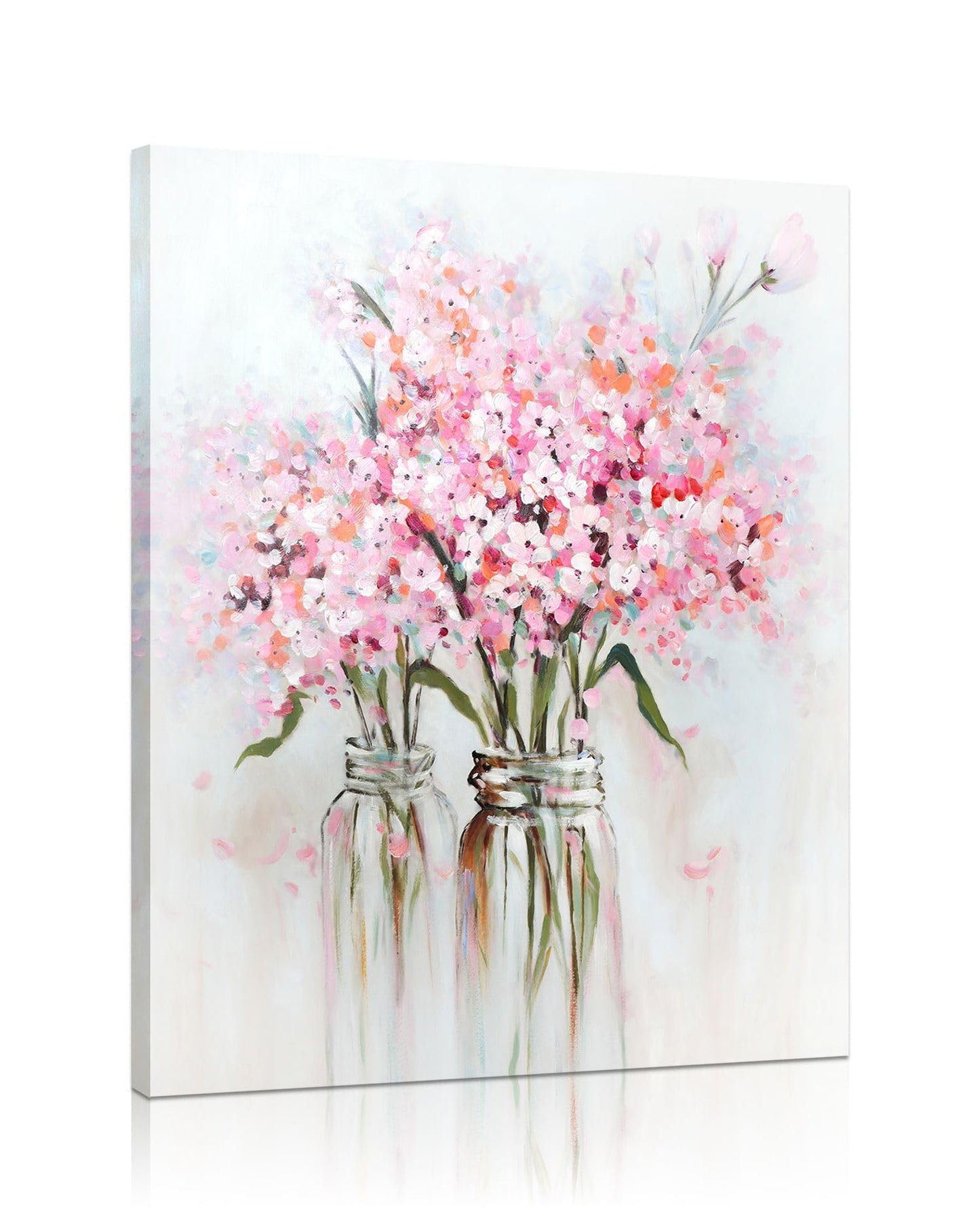YPY Pink Flowers Canvas Wall Art: Abstract Bouquet in Vase Artwork Prints for Teen Girl Bedroom Pink Floral Picture Poster Bathroom Decor 12" x 15"