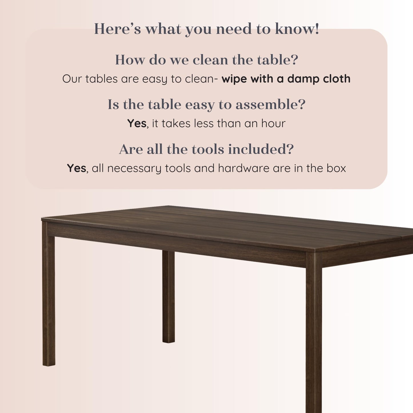 Grain & Grove Davie 72 Inch Rectangular Walnut Wood Dining Table for Kitchen/Dining Room, Home Office, Living Room Furniture