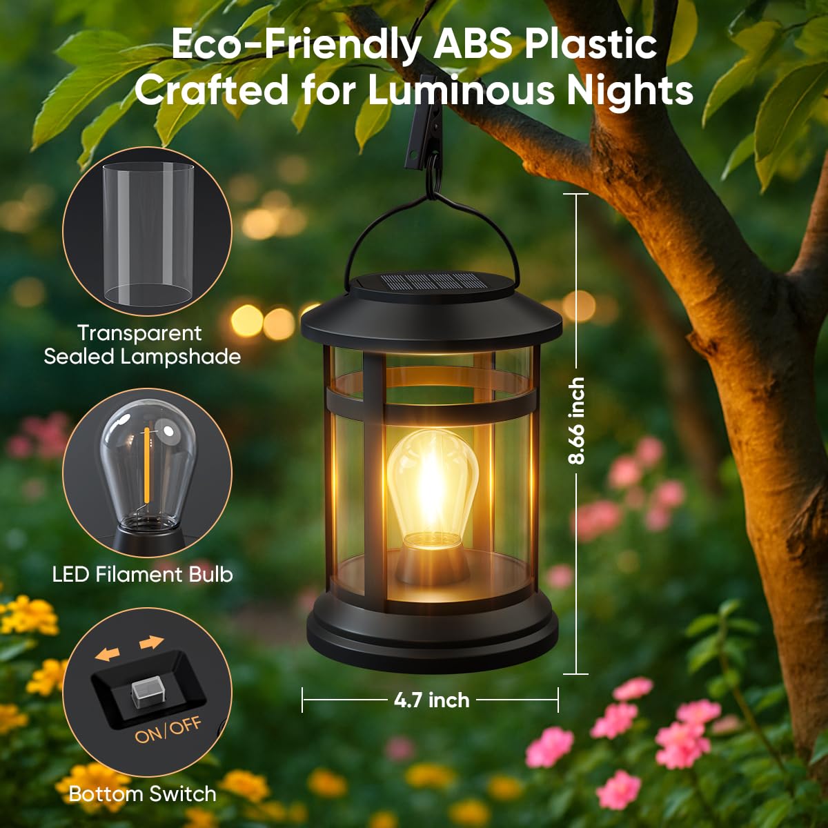 NFEVER Solar Lanterns Outdoor Waterproof: 2 Pack Hanging Solar Lights for Outside Patio Porch Garden Tabletop Decor - Bright LED Warm White Solar Powered Lighting - Unique Gardening Gifts for Mom