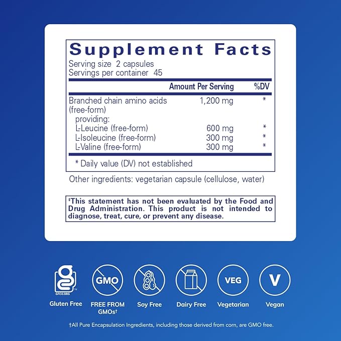 Pure Encapsulations BCAA Capsules | Hypoallergenic Supplement to Support Muscle Function During Exercise* | 90 Capsules