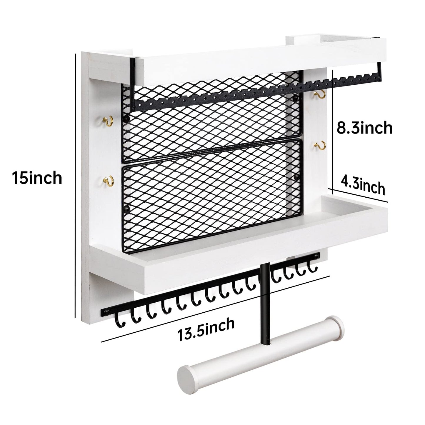Pinzoveco Hanging Jewelry Organizer Wall Mounted With Wall Jewelry Organizer Holder For Necklaces Bracelet Earrings Ring (White)