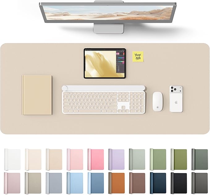 YSAGi Leather Desk Protector, Office Mat, Large Mouse Mat, Non-Slip PU Leather Blotter, Laptop Desk Mat, Waterproof Writing Pad for Office and Home(Eeggshell, 42" x 17.2")