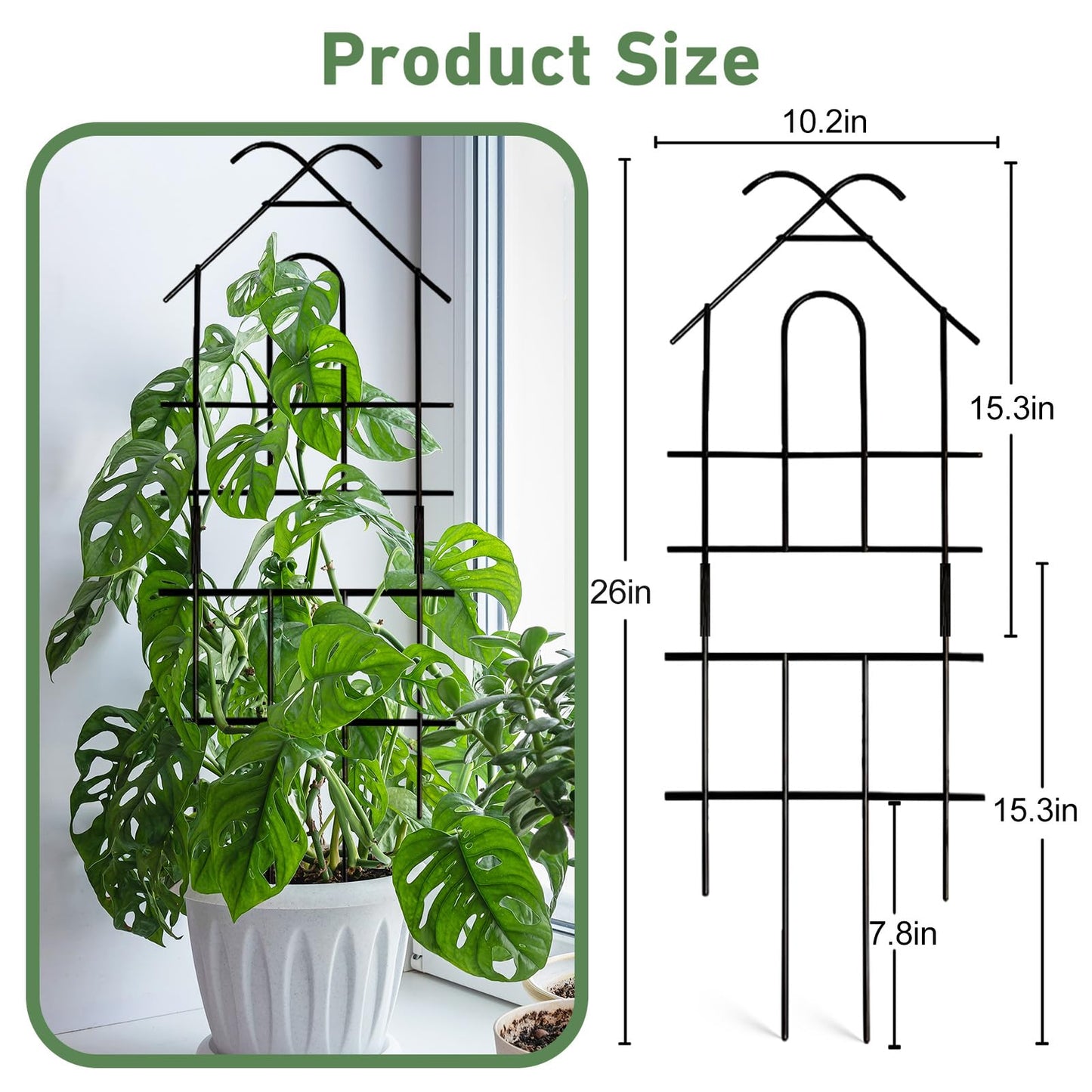 Xeeol 23in Plant Trellis for Potted Plants, Expandable Metal Garden Trellis for Climbing Plants with Ties, Plant Supports for Indoor Plants Hoya Pothos Ivy, 4P