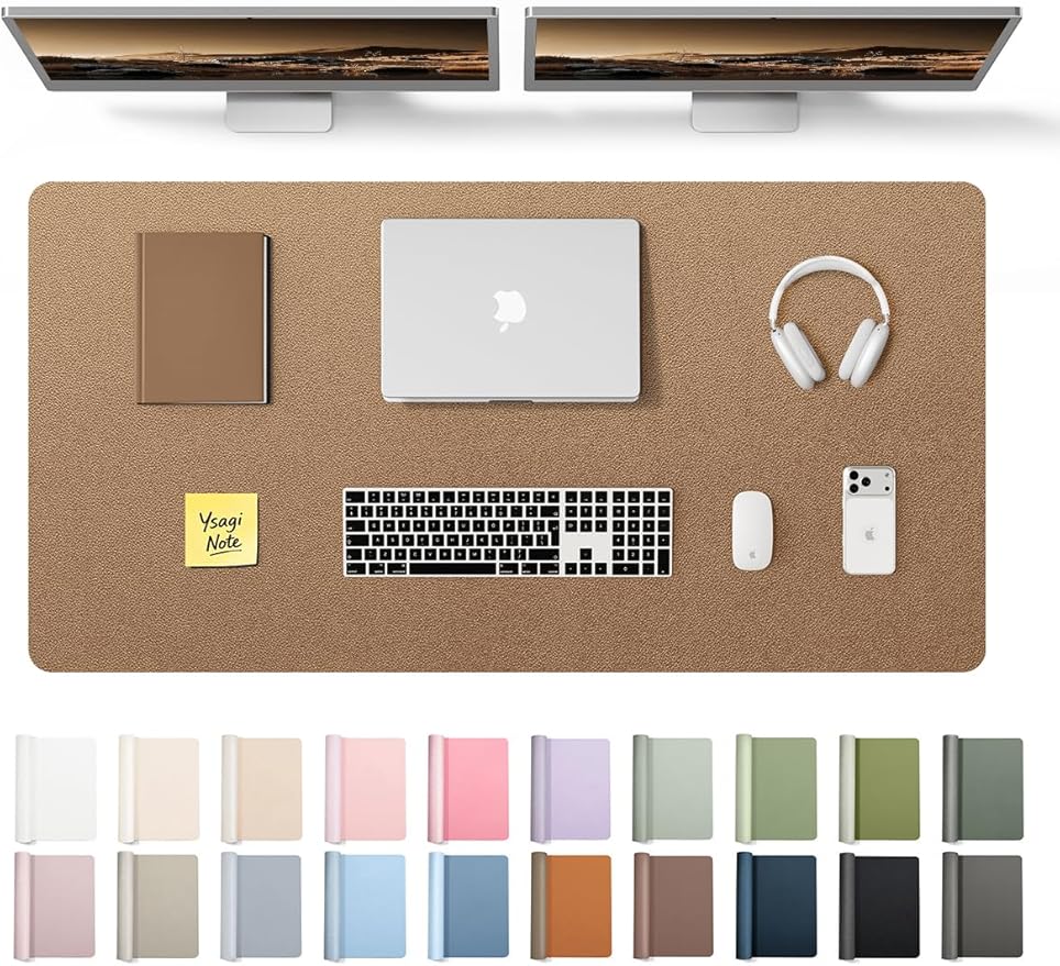 YSAGi Leather Desk Pad Protector, Office Desk Mat, Large Mouse Pad, Non-Slip PU Leather Desk Blotter, Laptop Desk Pad, Waterproof Desk Writing Pad for Office and Home (Shiny Bronze, 47.2" x 23.6")