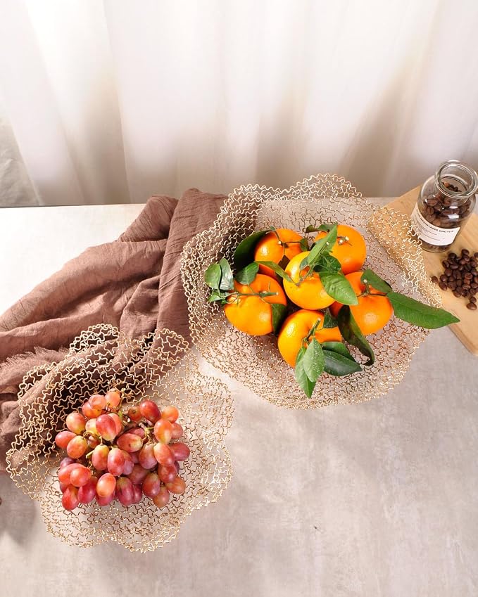 IBWell Decorative Dish for Home Decor and Centerpieces - Gold Vegetable Fruit Bowl Basket(Normal) for Kitchen Counter， Table Centerpieces for Dining Room and Living Room Decor (Gold, Normal)