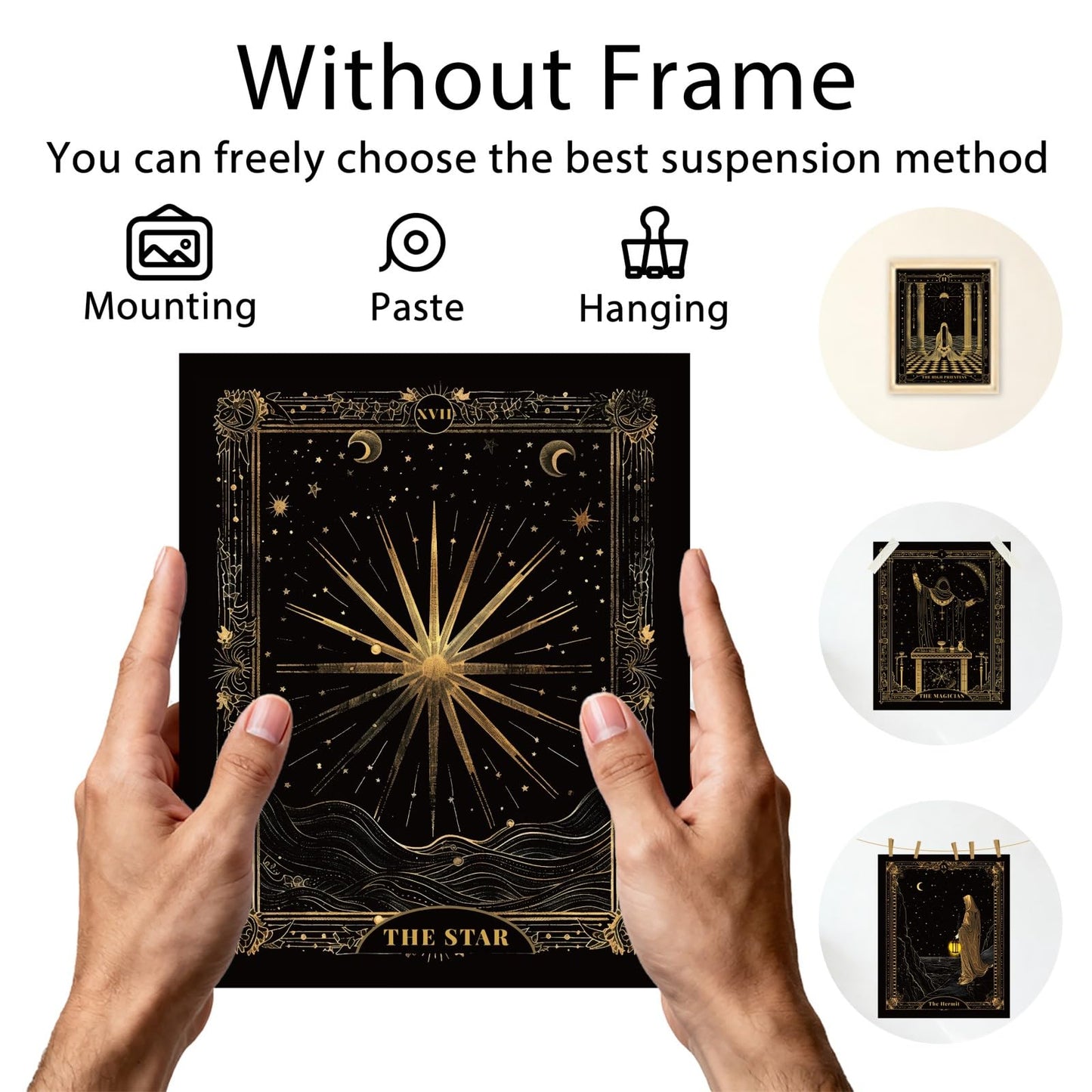 CRAFTYMELODY Tarot Wall Art Prints Set of 9 Gold Black Tarot Theme Poster Wall Decor Home Artworks for Gallery Living Dining Room Bedroom Bathroom Home Decoration 8x10 Inch Unframed