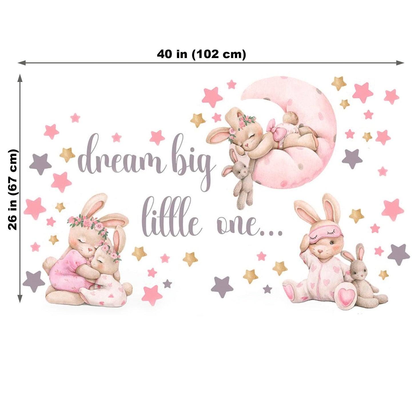 Pink Bunny Nursery Wall Decals-Baby Girl Room Rabbit Wall Decor, Animal Stickers for Kids Playroom, Toddler Bedroom and Nursery Decoration, Removable Vinyl Decals, Peel and Stick Easy to Apply.