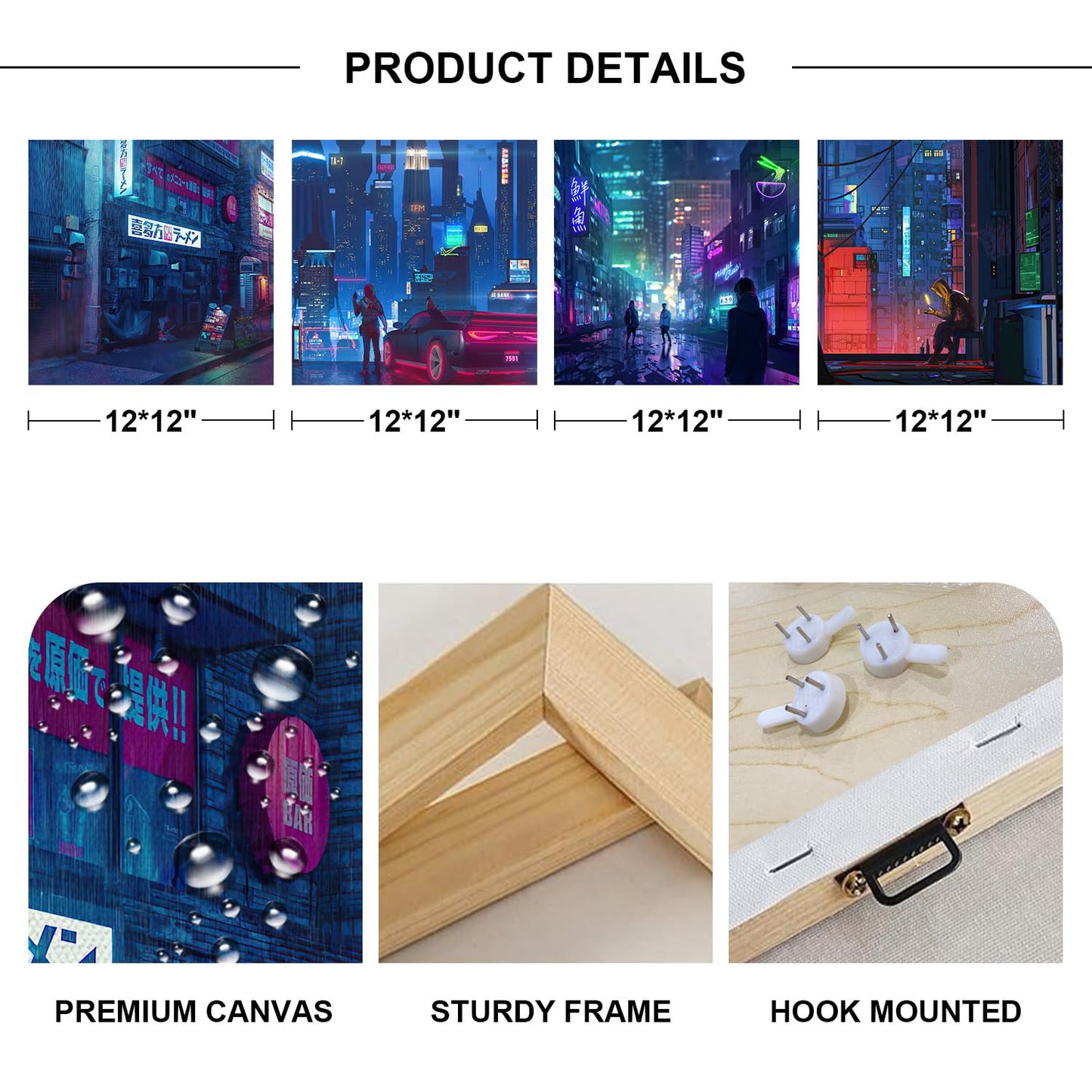Japanese Anime Wall Art Cyberpunk Anime Posters for Bedroom Decor Tokyo Neon Night City Canvas Prints Gamer Wall Decor Modern Pop Gamer Posters for Boys Room Playroom Home Decorations 12x12 4Pcs