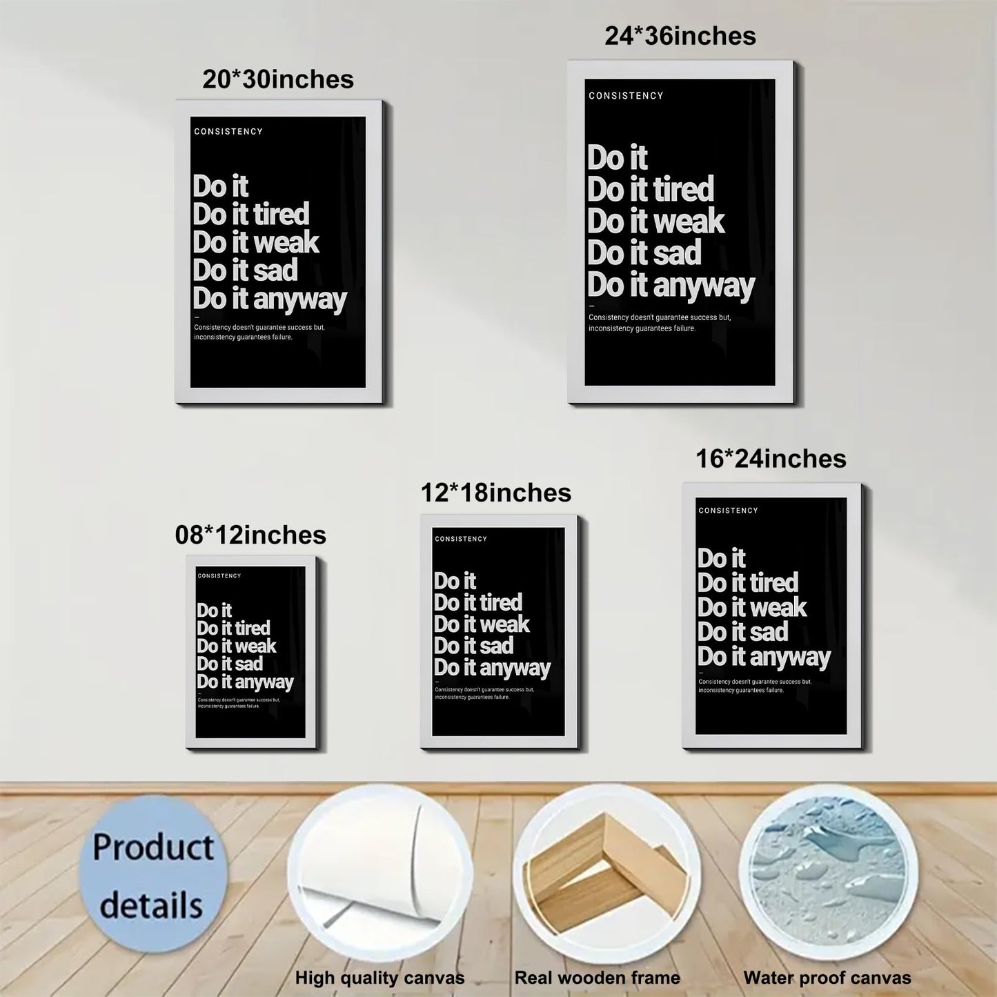 Do it Motivational Wall Decor for Office, Positive Quotes Canvas Art, Framed Wall Art for Living Room, Black and White Inspirational Poster Prints ArtWork Perfect Home Decoration P4