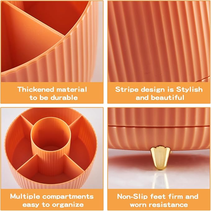 fanado 360° Rotate Makeup Brush Holder Organizer, Makeup Organizers Countertop, Makeup organization and Skincare Storage for Vanity, Desktop, Bathroom (Orange)
