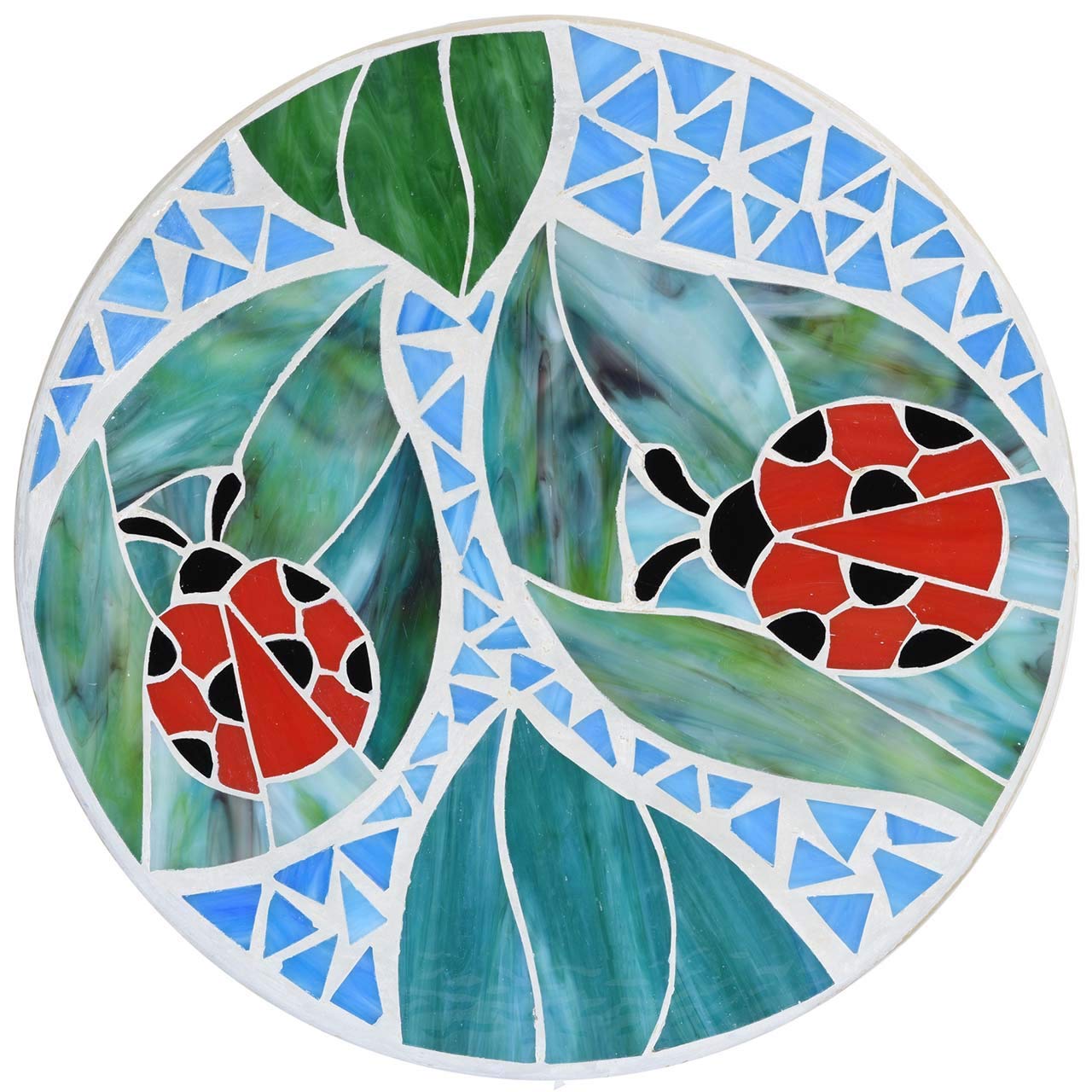 Bieye MSS001 Tiffany Style Stained Glass Mosaic Decorative Stepping Stone for Garden Decor (12" Round, Ladybug)