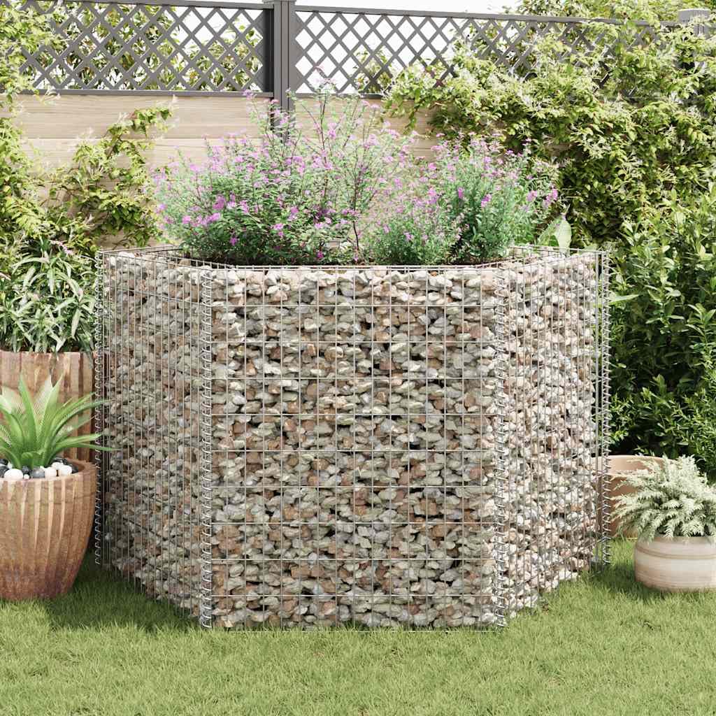 hliofuir Hexagonal Galvanized Steel Raised Garden Bed 63"x55.1"x39.4" Large Outdoor Planter Box Silver Metal Raised Flower Bed for Backyard Patio Courtyard
