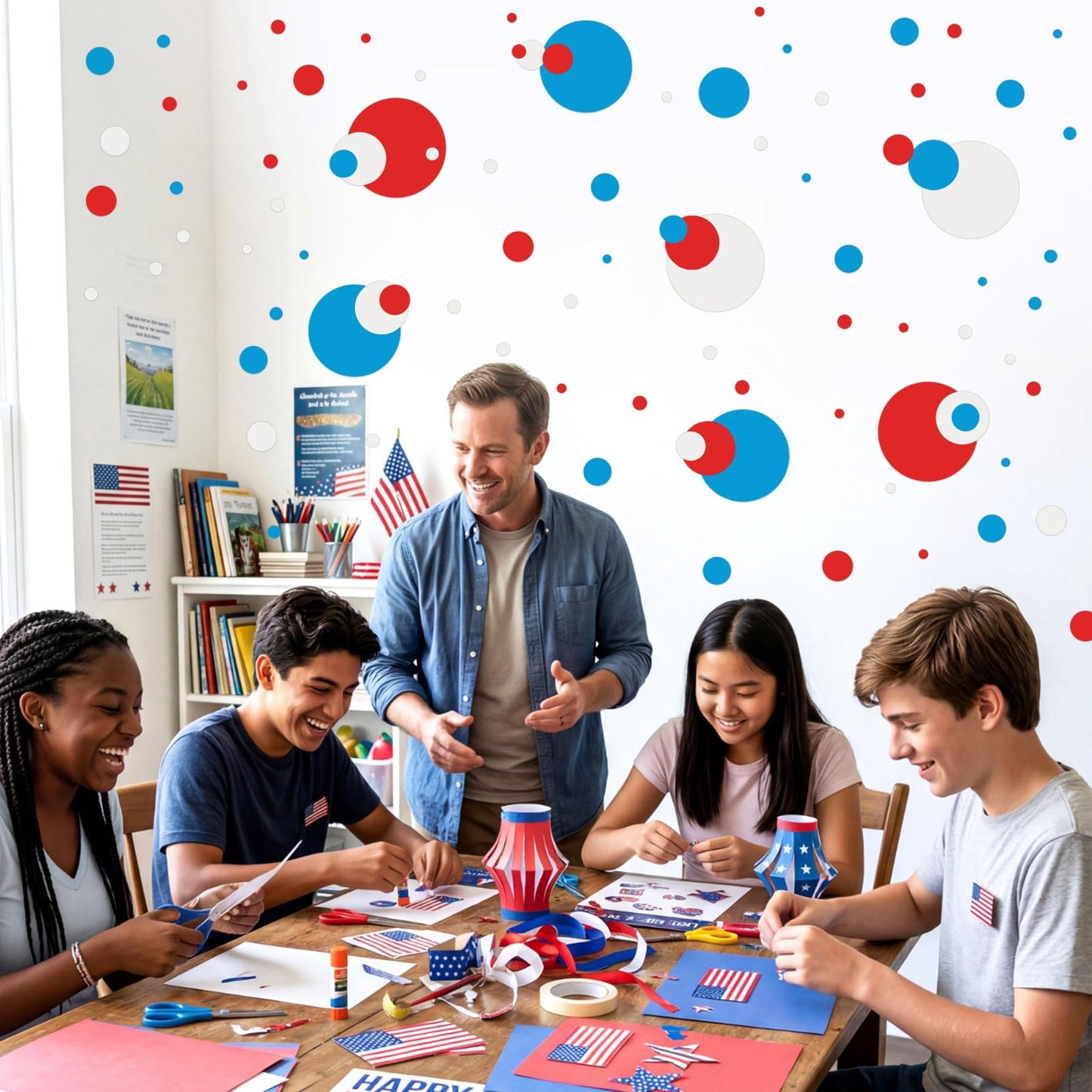Zonon 264 Pcs Polka Dot Wall Decals for 4th of July Red White and Blue Wall Stickers Patriotic Window Clings Independence Day Decor Vinyl Peel and Stick for Veterans Memorial Day Bedroom Living Room