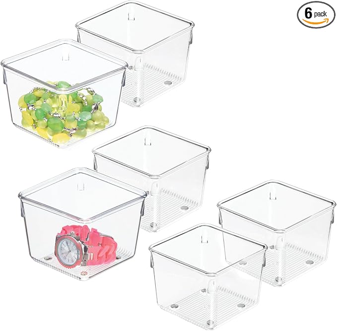 iDesign Plastic Drawer Organizer Bins - Storage for Kitchen, Bathroom, and Desk Drawers - Set of 6 - Clear