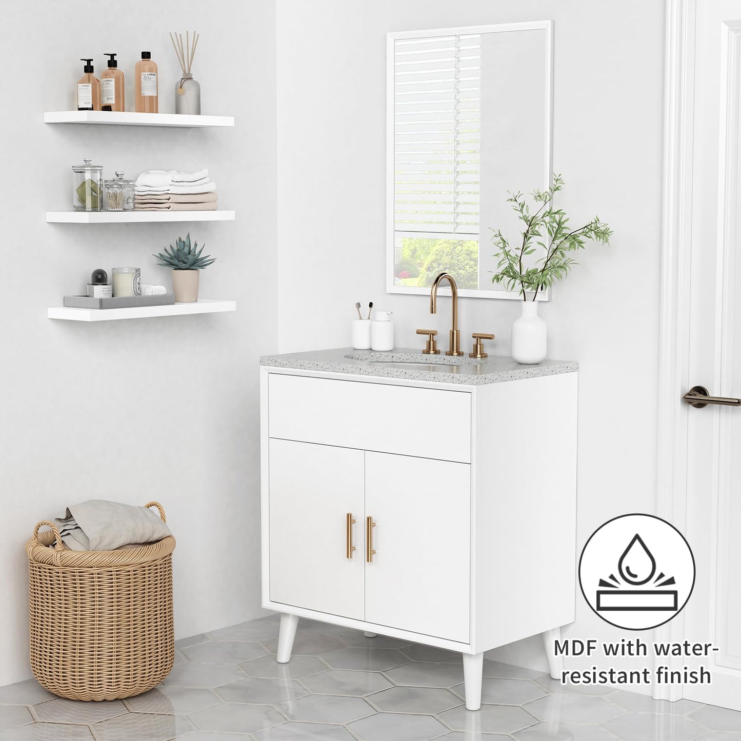 Forbena 24 Inch Floating Shelves for Wall Decor, White Wall Book Shelves for Bedroom, Large Long Deep Hanging Shelves for Bathroom Office Laundry Living Room Kitchen Closet Storage - Set of 3