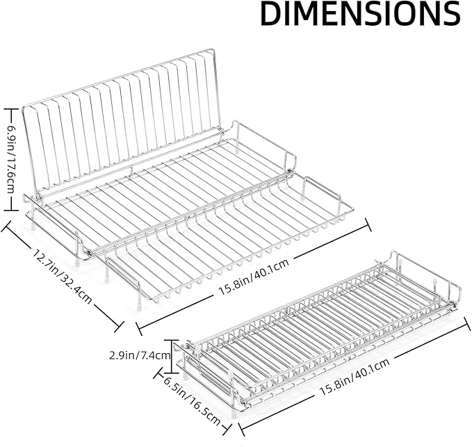 Foldable Dish Drying Rack, Small Dish Drying Racks, Collapsible Dish Drying Rack for Kitchen Counter - Compact Design, Stainless Steel, Silver