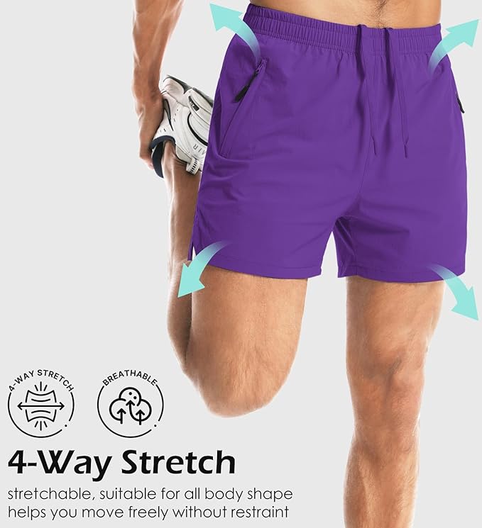 Aolesy Men's Gym Shorts Linerless & Liner - 5" Quick Dry Workout Running Shorts with Zip Pockets Sports Athletic Shorts