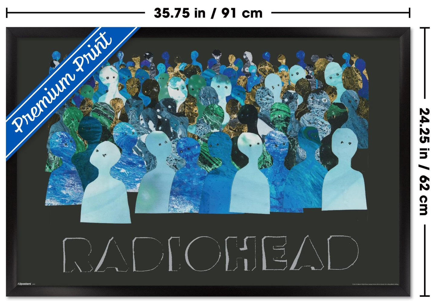 Radiohead - Blue Crowd Silhouettes Wall Poster, 34L" x 22.4W", Black Framed Version