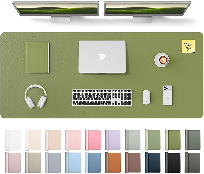 YSAGi Leather Desk Pad Protector, Office Desk Mat, Large Mouse Pad, Non-Slip PU Leather Desk Blotter, Laptop Desk Pad, Waterproof Desk Writing Pad for Office and Home (Green,55" x 17.2")