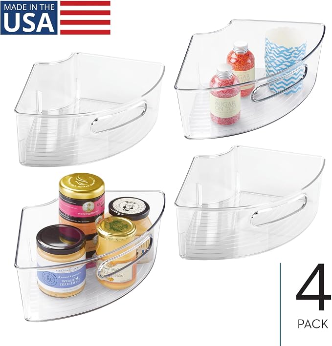 iDesign Plastic Lazy Susan Cabinet Storage Bin, 1/4 Wedge Container for Kitchen, Pantry, Counter, BPA-Free, 12.5 in x 6.75in x 4in Set of 4, Clear