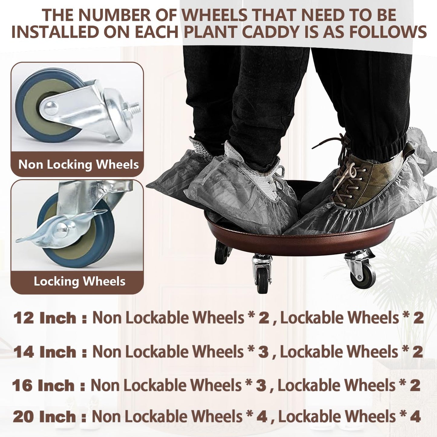 Tadpolebaby Heavy Duty Plant Caddy with Solid Rubber Wheels, Lockable, Increased Load Capacity, One-Minute Installation, Suitable for Indoor, Outdoor, Patio, Garden Settings, 20 Inches 2PACK, Bronze