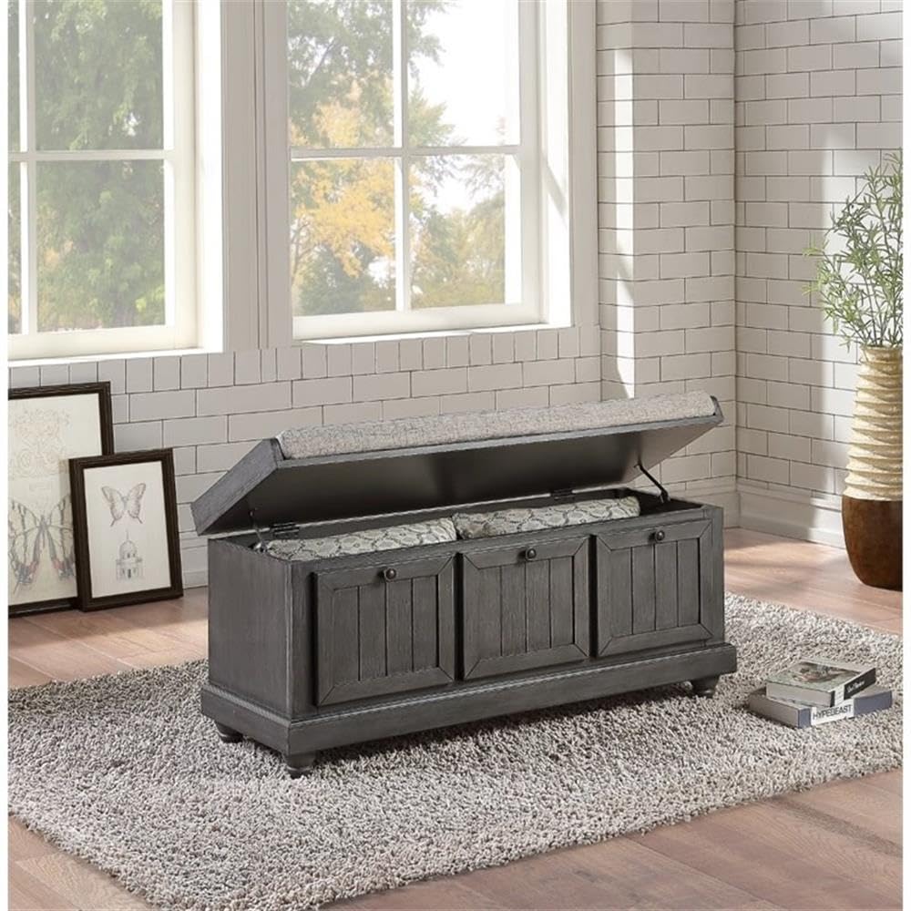 Pousutong Lexicon Woodwell Wood Storage Bench in Dark Gray