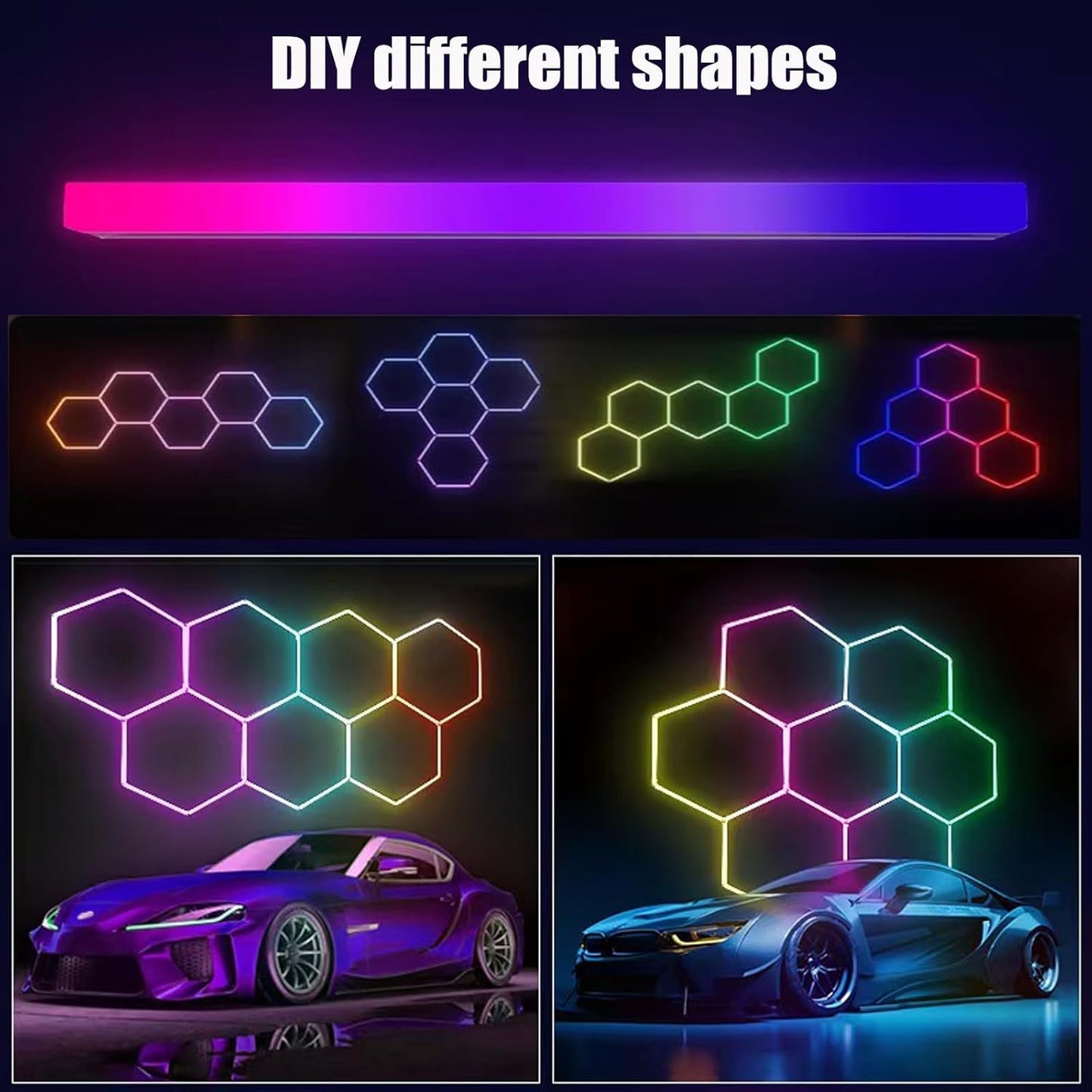 ZTANHOUSE 25Pack RGB Hexagon led Garage Lights,5 Hexagon Light with Multi Color,Dimmable&Speed Adjustable RGB Hex Wall Lights,DIY Design for Remote Control & Smart App Control Music Modes