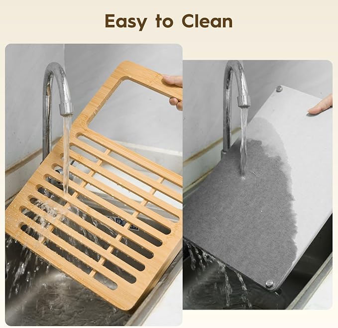 Stone Dish Drying Mats for Kitchen Counter,Dirt-Resistant Quick Dry Absorbent Diatomaceous Earth Dish Drying Mat with Bamboo Rack,Non-Slip Pads & Anti-Moisture Design