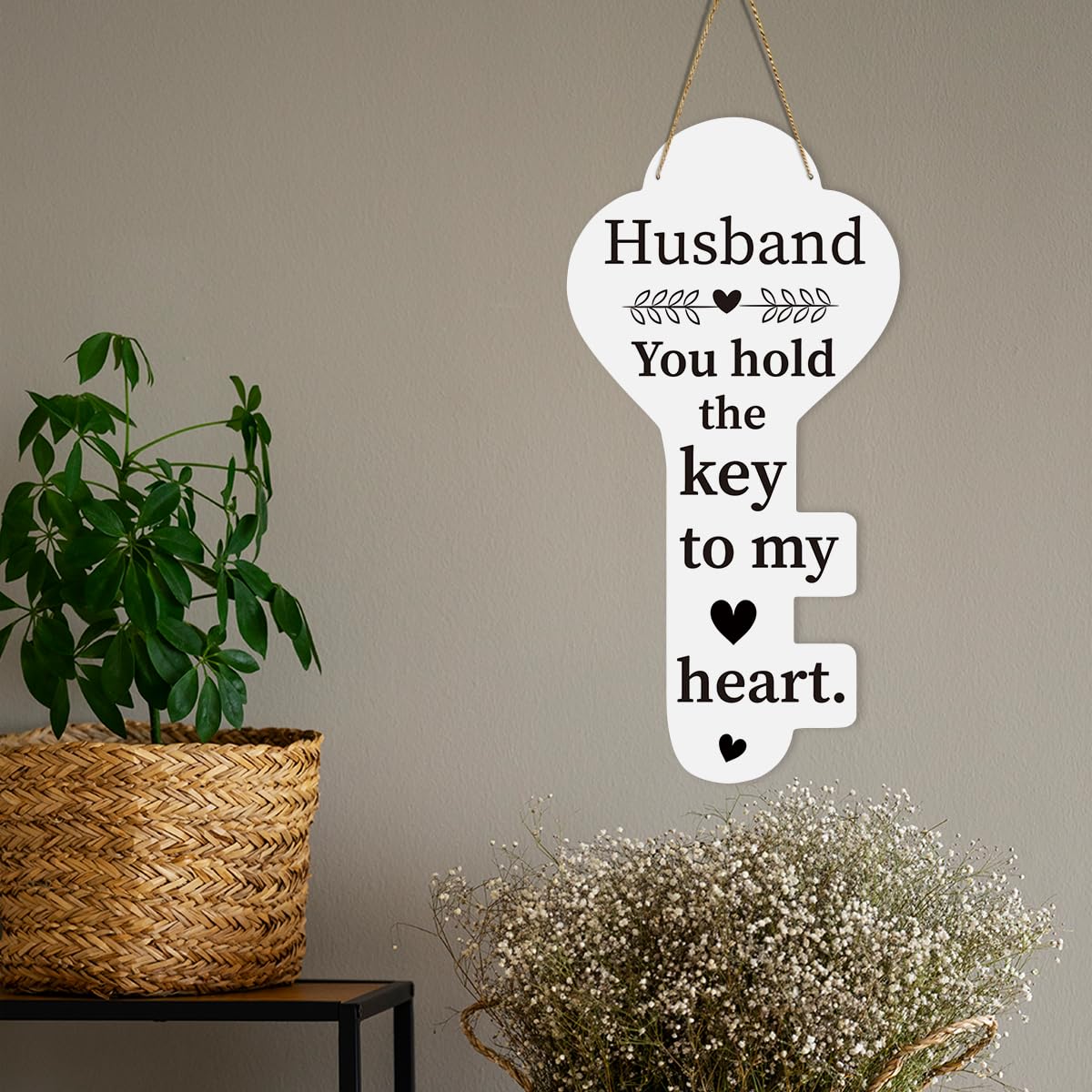 Husband Gifts Fathers Day Birthday Anniversary Valentines Decorations Gifts for Him Key Shape Hanging Wooden Sign
