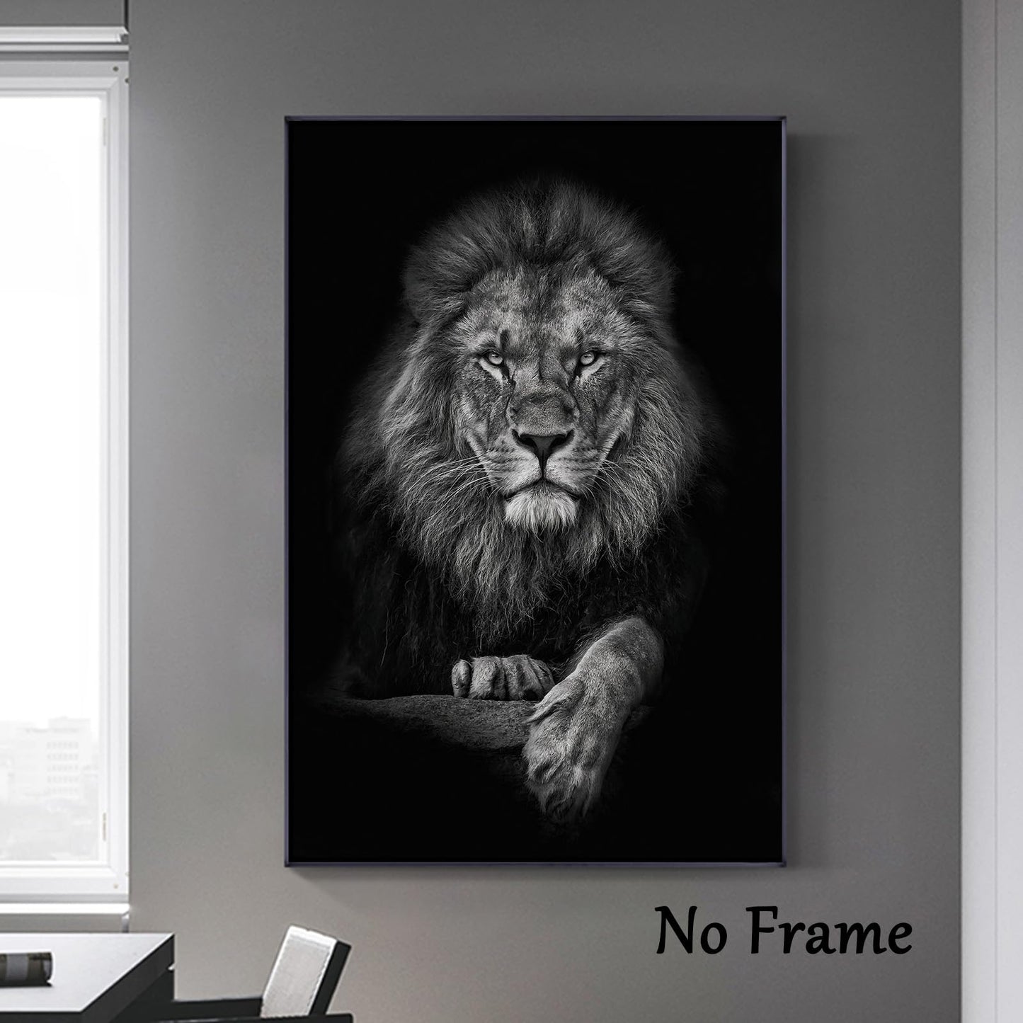 Black And White Lion Canvas Wall Art Animal Prints Portraits Lion Head Wall Art Painting Black And White Animal Posters Lions Portrait Canvas Artwork Wild Animal Pictures Wall Decor 16x24inch No Frame