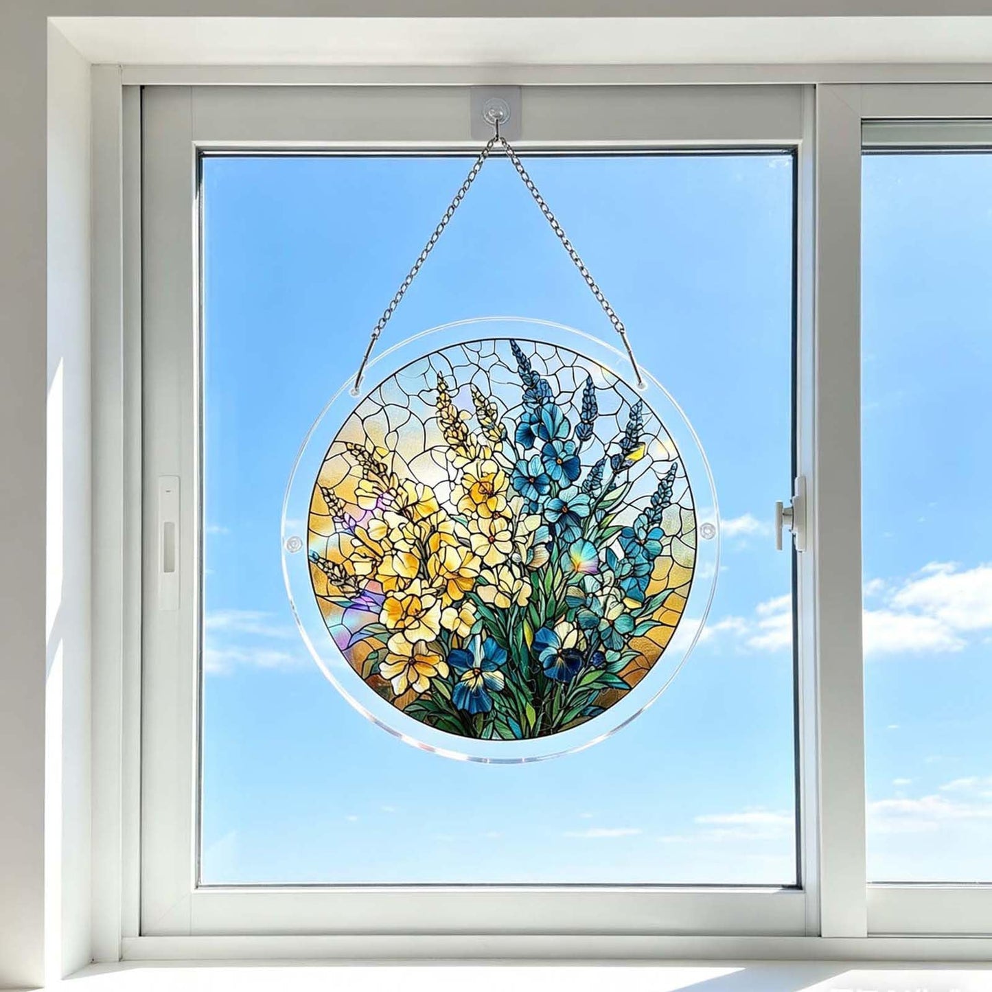 Acrylic Jigsaw Puzzle Suncatcher for Adults, Crystal Acrylic Puzzle Suncatcher, Stained Glass Style DIY Jigsaw, Unique Irregular Pieces for Home Decor (Spring Meadow)