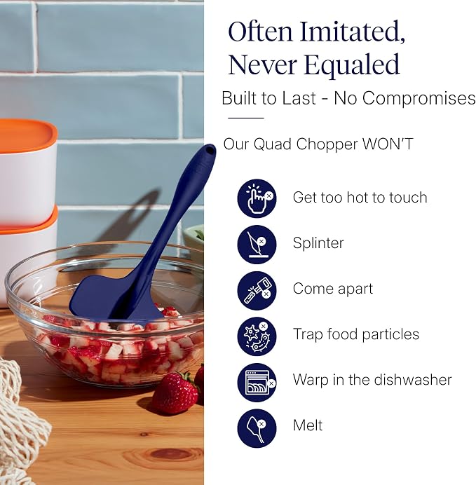 GIR: Get It Right Silicone Potato Masher & Quad Meat Chopper - 12 In Navy - Heat Resistant up to 425°F Fiberglass Core - 7-Blade Ground Meat Chopper & Food Masher - Dishwasher Safe Kitchen Gadget