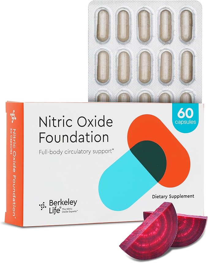 Berkeley Life Nitric Oxide Foundation, Full-Body Circulatory Support - Nitric Oxide Supplements for Men & Women - Beet Root Powder Supports Healthy Blood Pressure, Heart & Cardiovascular Health
