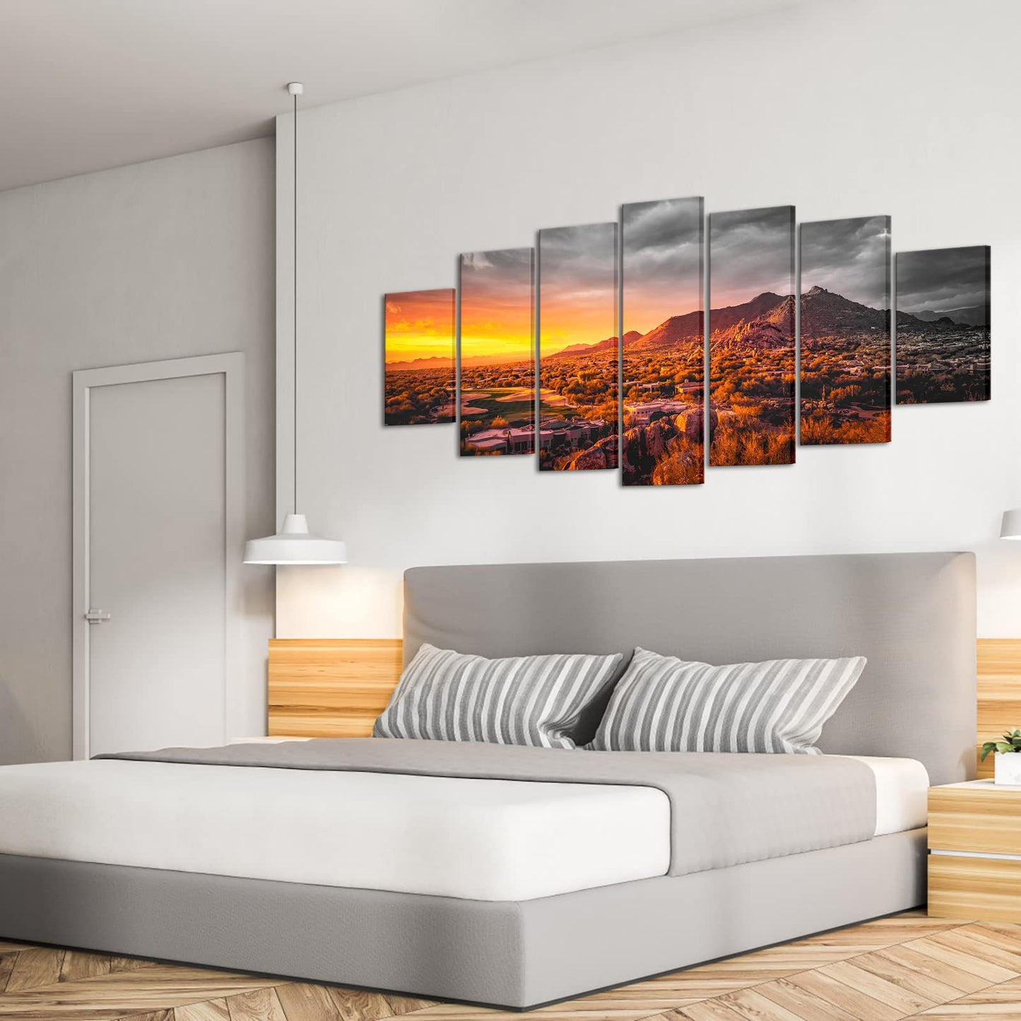sechars XLARGE 7 Piece Arizona Desert Landscape Picture Canvas Print Monument Valley at Gold Sunset Posters Painting Prints Framed Artwork for Living Room Bedroom Decor 70"x32"