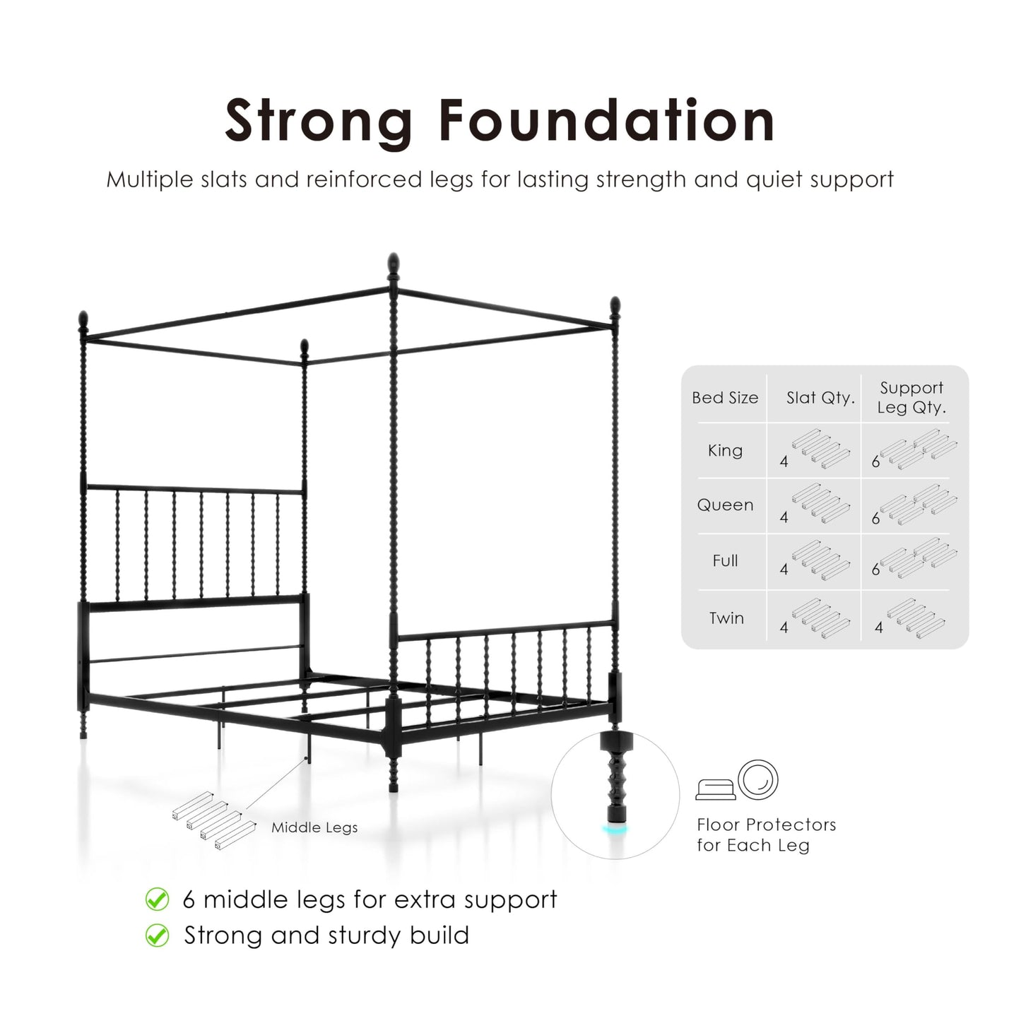 Furniture of America Vaeli Modern Metal King Size Four Poster Bed Frame with Spindles, Canopy Bedframe for Bedroom, Guest Room, Box Spring Required, Black