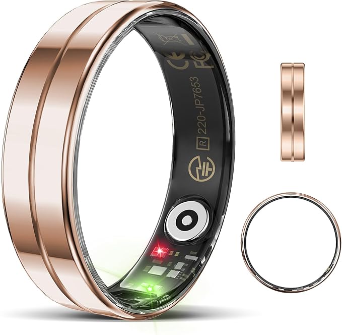 Ultra-Thin Smart Ring for Women Men,Sleep Tracker Ring with Heart Rate, Waterproof Fitness Ring for Activity Monitoring/Steps/Calories,No Subscription Fee,for iSO & Android (ROSEGlod,11#)
