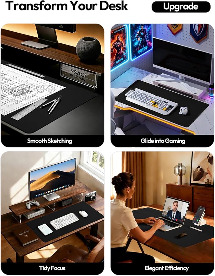 YSAGi Leather Desk Protector, Office Mat, Large Mouse Mat, Non-Slip PU Leather Blotter, Laptop Desk Mat, Waterproof Writing Pad for Office and Home(Black, 63" x 17.2")