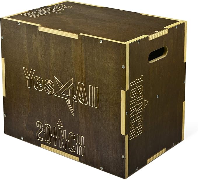 Yes4All Plyo Box, 3-in-1 Wooden Box Jumps for Home Gym (12/14/16?¯in), 450 lbs Boxes Step Up with Smooth Edges & Wide Built-in Handles for Jumping, Strength Training, Lunges, Squats, Dips