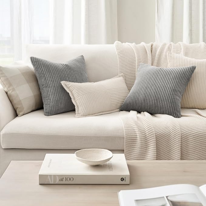Topfinel Decorative Light Grey Throw Pillow Covers Cushion Cases, Set of 4 Soft Velvet Modern Double-Sided Designs, Mix and Match for Home Decor, Pillow Inserts Not Included (18x18 inch)