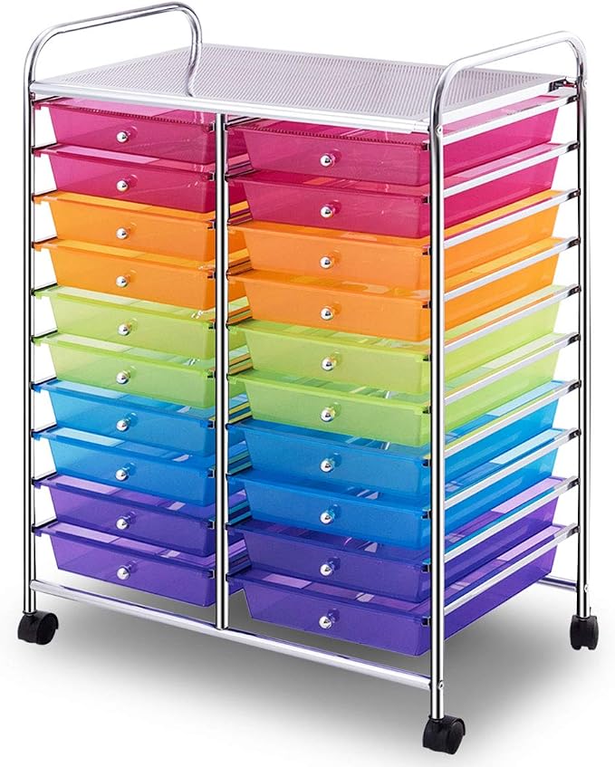 Giantex 20 Drawer Rolling Storage Cart Tools Scrapbook Paper Office School Organizer, Multicolor