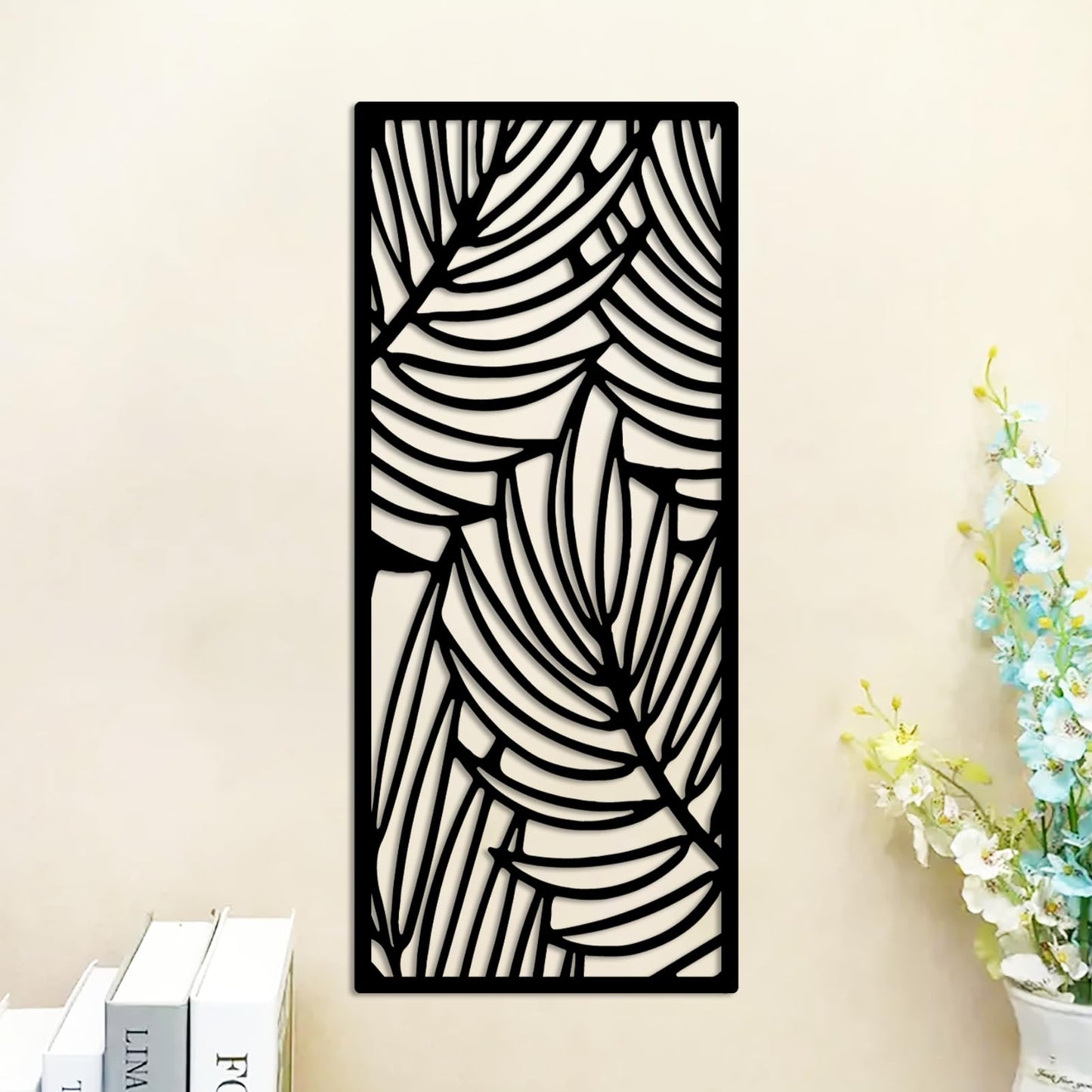 DUOOLN Metal Leaf Wall Decor Art, Minimalist Bohemian Tree Branches Leaves Sculpture Silhouette Ornament Hanging Sign for Home Balcony Garden Living Room Christmas Housewarming Gift-16.9 * 7.28in