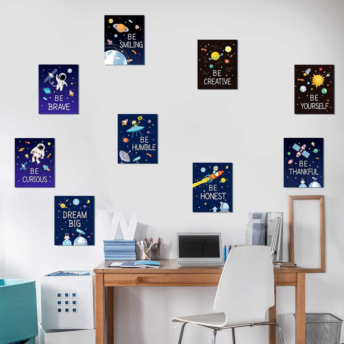 Zonon 9 Pieces Outer Space Decor for Kids Room Boy Bedroom 8 x 10 Inch Outer Space Unframed Posters Inspirational Art Decoration for Boys and Girls Playroom Nursery College Dorm Decor
