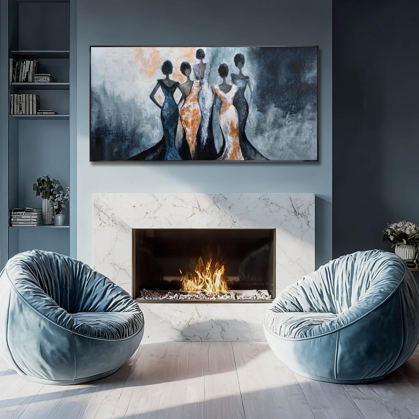 Black Girl Wall Art,Women Canvas Posters Wall Decor,Black And Blue Photo Pictures Prints,Framed Arts for Home Living Room Bedroom 24"x48"