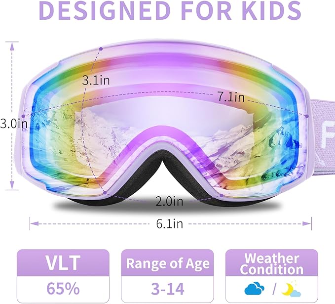 Freela Kids Ski Snowboard Goggles for Toddler(3-14) Youth Anti Fog Anti UV Goggles Girls Boys Snow Skiing Equipment