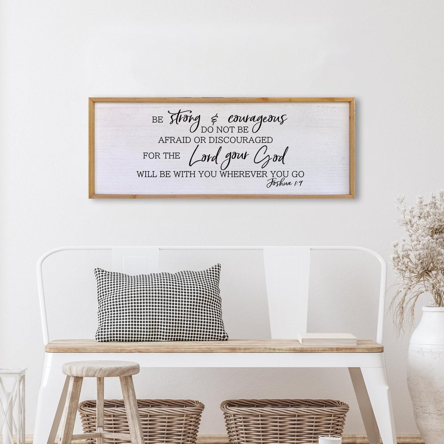 Be Strong And Courageous Sign Wall Decor 40"x15" Large Farmhouse Living Room Plaque Joshua 1:9 Bible Verse Inspirational Quote Positive Faith Home Hanging Rustic Catholic Scripture Christian Art (Wood)